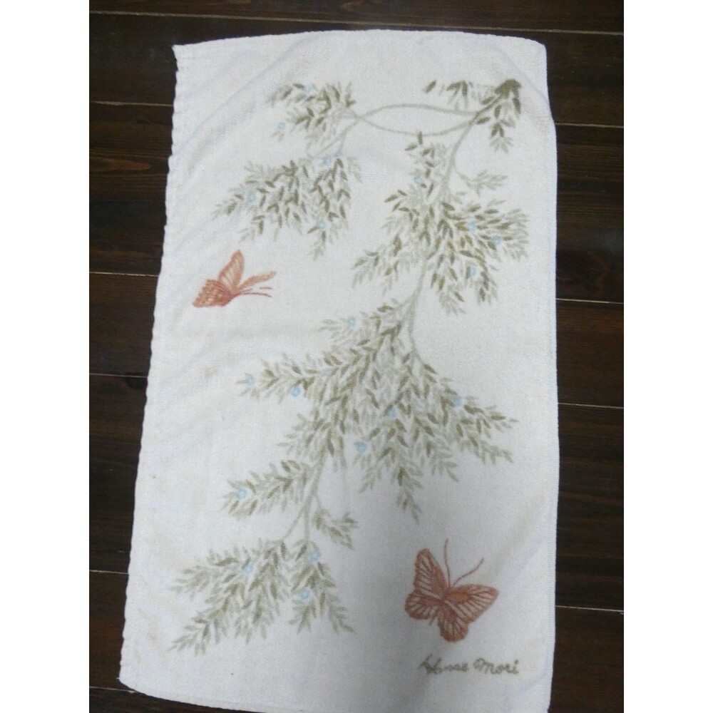 VTG Hanae Mori Martex Hand Towel Butterfly Floral Print Cotton 26"x15" - Picture 4 of 6